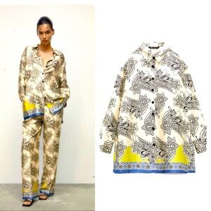 ZARA Long printed blouse. Multicolored. Small but bigger in size.